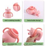 Cute Children's Food-Grade Silicone Straw Cups Handle Lid Baby Learning Drink Drop Resistant BPA Free 200ml Capacity - Image 2