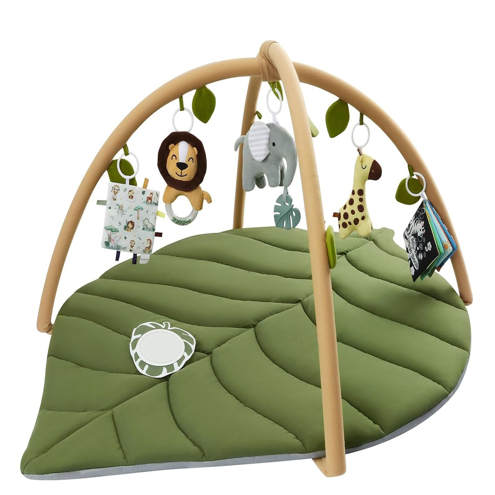 Hb2de4874adf7483fb2ca346e31224055b Customized Baby Play Gym Oversize Leaf Shaped Baby Play Mat w 6 Detachable Toys Tummy Time Baby Gift - Image 1